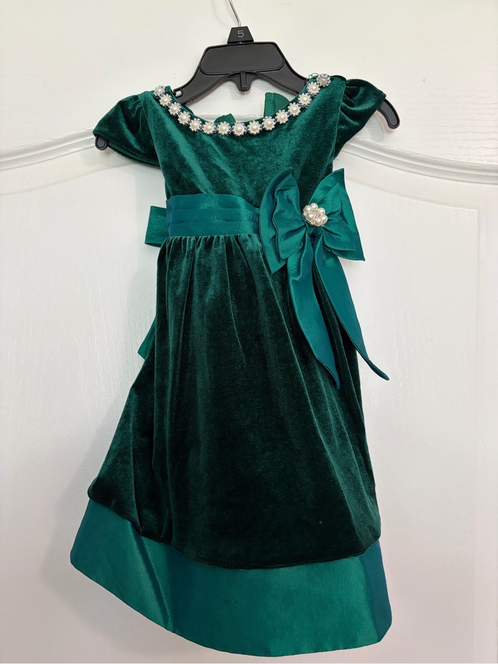 Rare Editions Teal Velvet Party Dress with Satin Bow